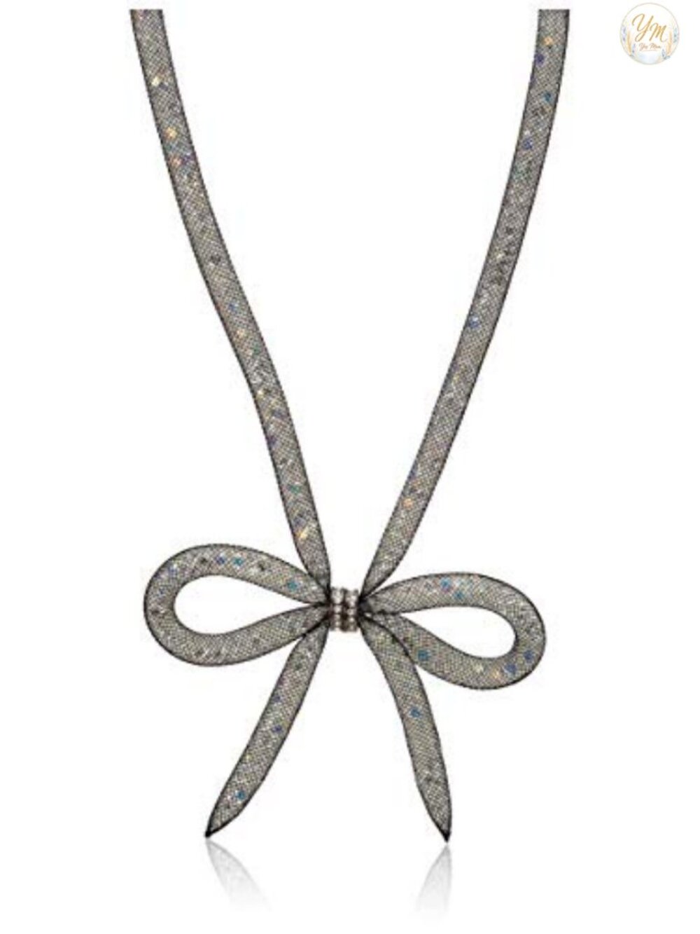 Betsey Johnson Gold-Tone Mesh Bow Necklace with Crystal Beads